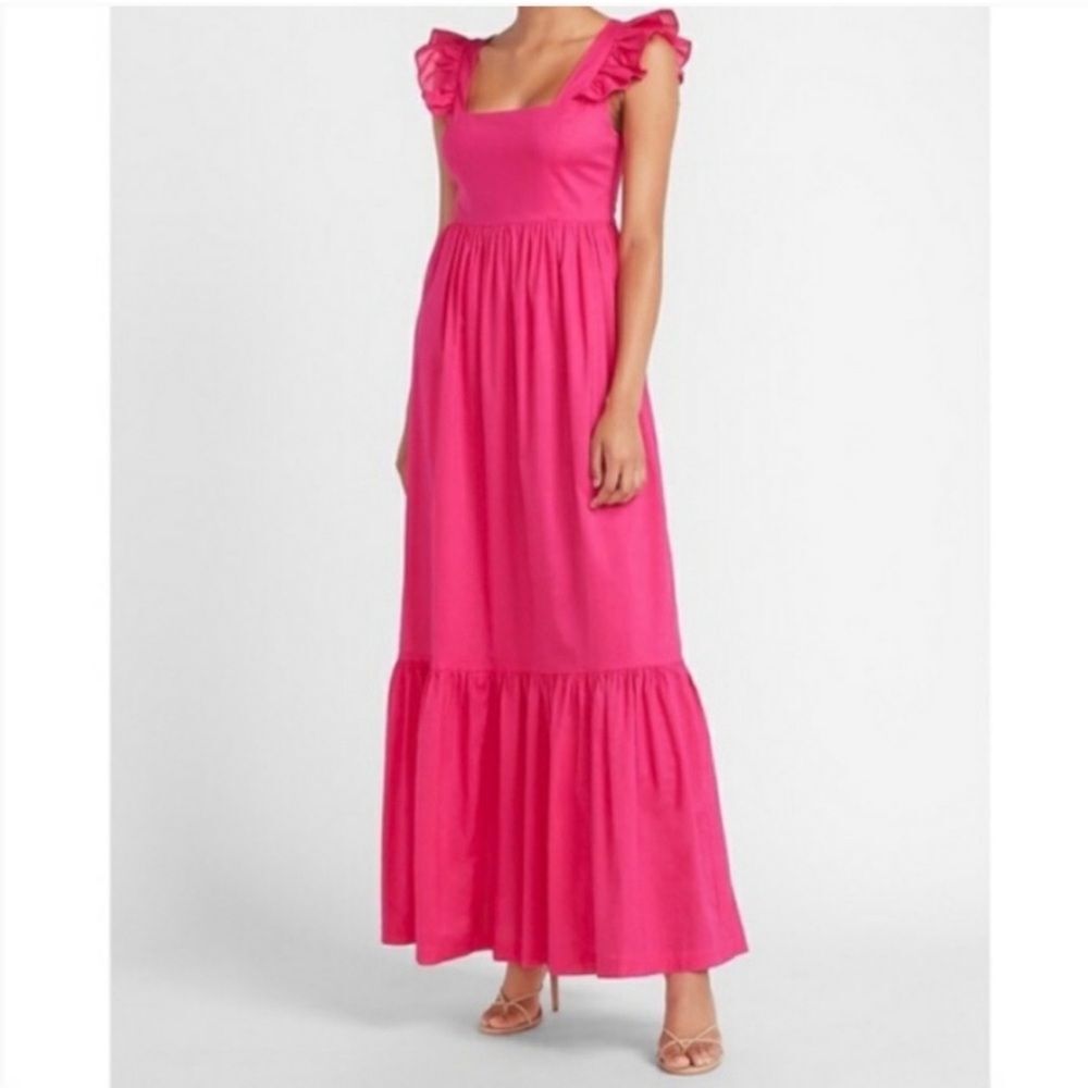 Express Pink Ruffle Cotton Maxi Dress XS